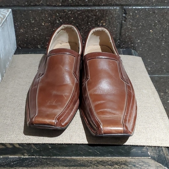 MENS DRESSY STACY ADAMS BROWN LEATHER SLIP ON SQUARE TOE LOAFERS SIZE 10 main image 5